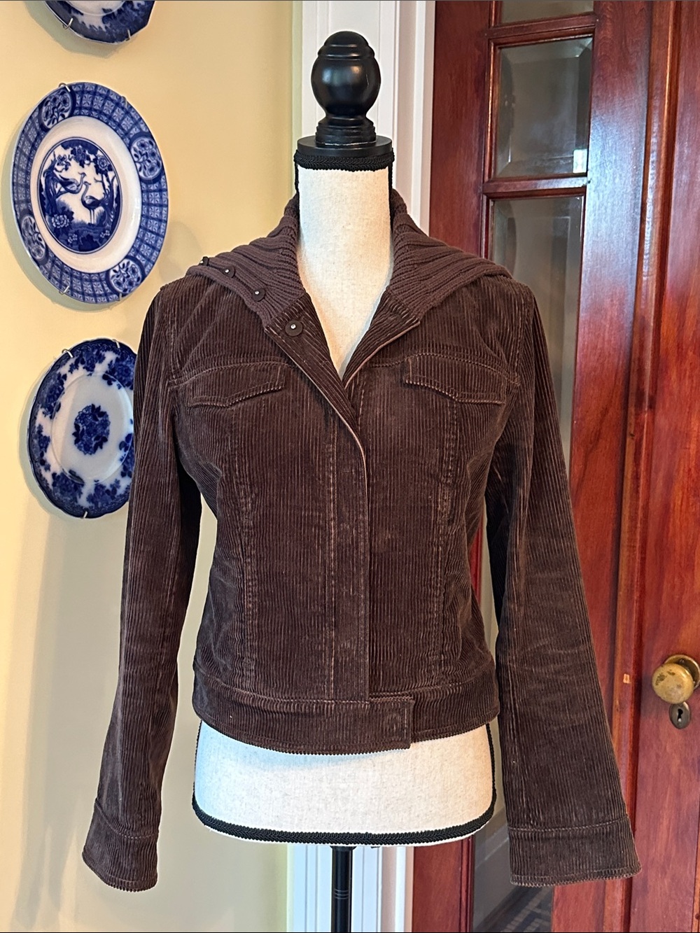 J. Crew | Y2K Chocolate Brown Corduroy Jacket with Ribbed Knit Shawl Collar, S